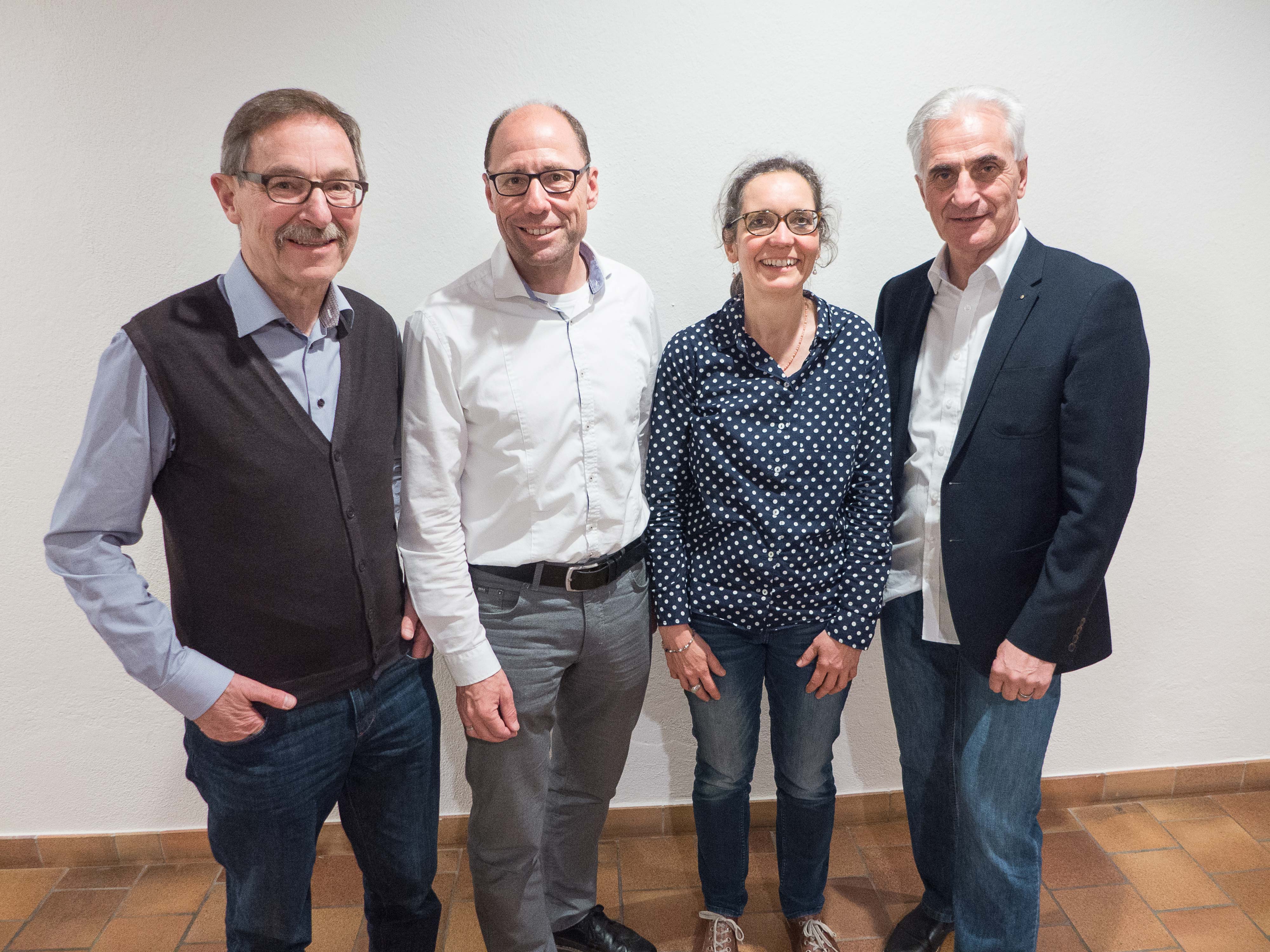 Der Vorstand des Vereins «Luzerner Landeswallfahrt zu Fuss nach Einsiedeln» (von links): Hans Moos (Aktuar). Edi Wigger (Geschäftsführer), Katharina Reich (Kassierin) und Hubert Aregger (Präsident). | © 2017 Dominik Thali